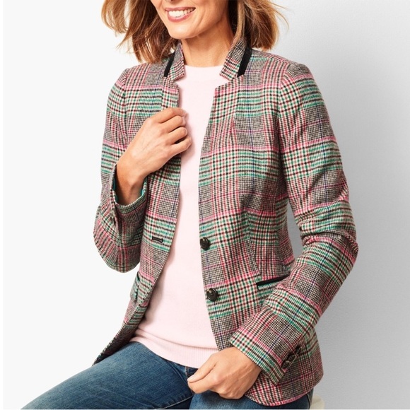 NWT Talbots Aberdeen Shetland Wool Blazer Pink Green Plaid